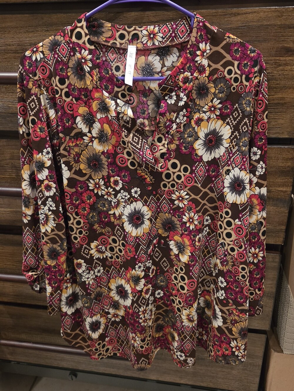 Dear Scarlett Brown Floral Print Tunic Top Size Large